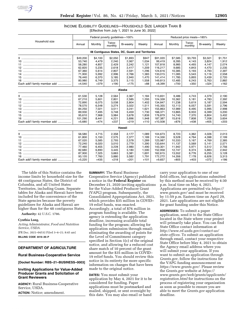 Federal Register/Vol. 86, No. 42/Friday, March 5, 2021/Notices