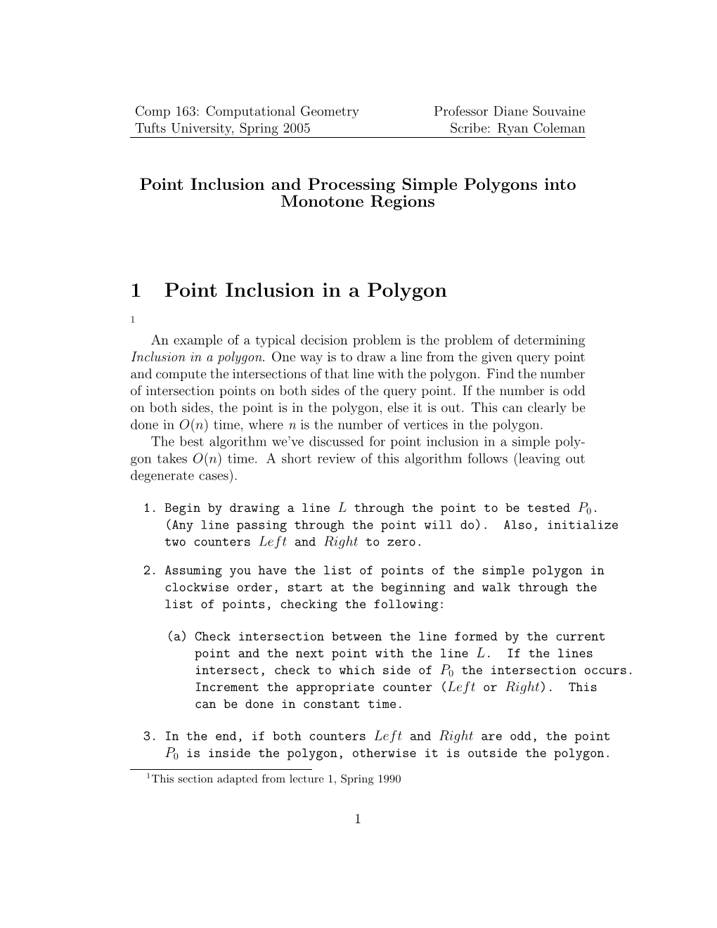 1 Point Inclusion in a Polygon