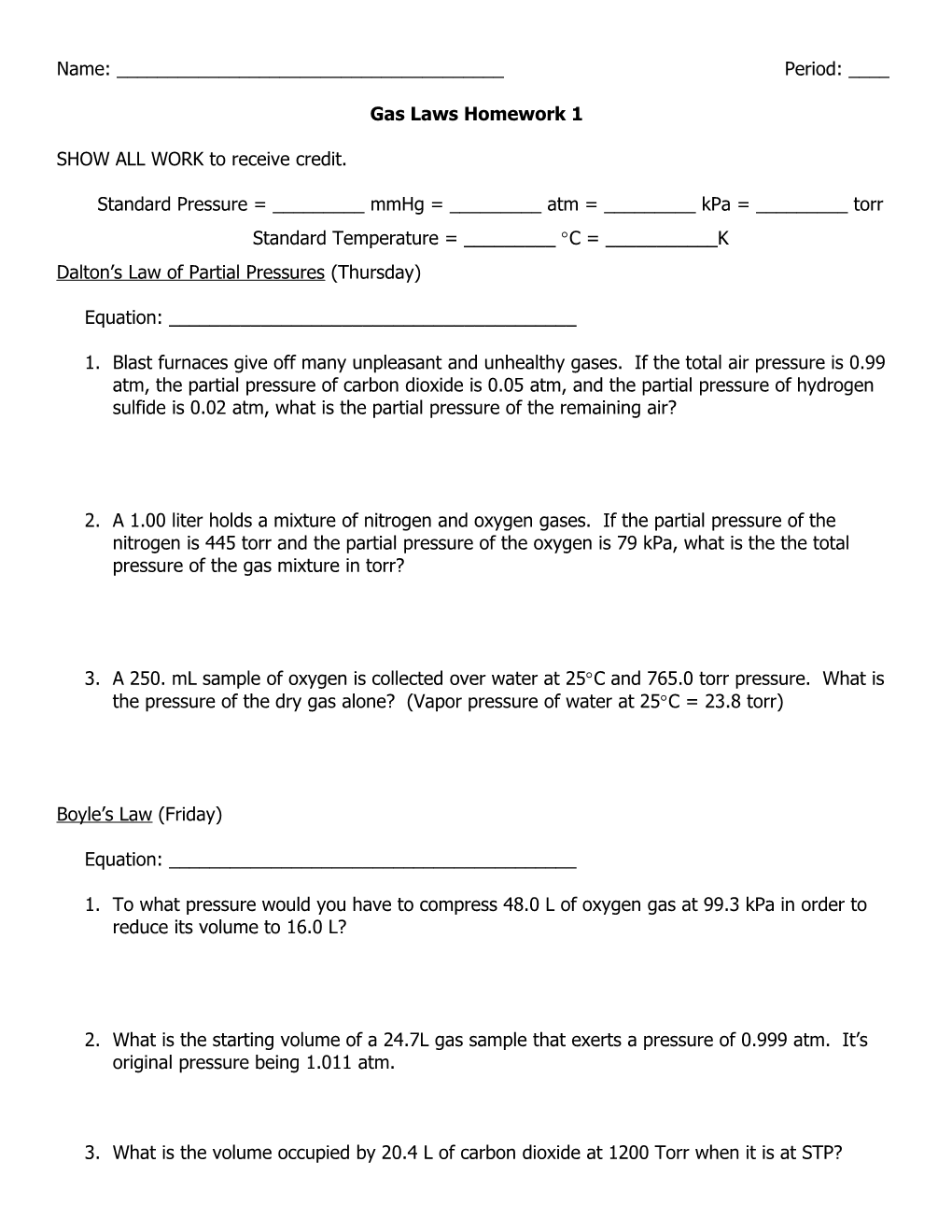 Gas Laws Homework 1