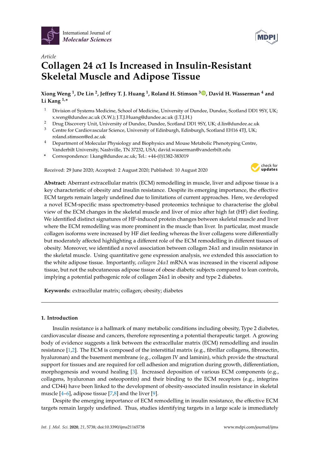 Collagen 24 Α1 Is Increased in Insulin-Resistant Skeletal Muscle and Adipose Tissue