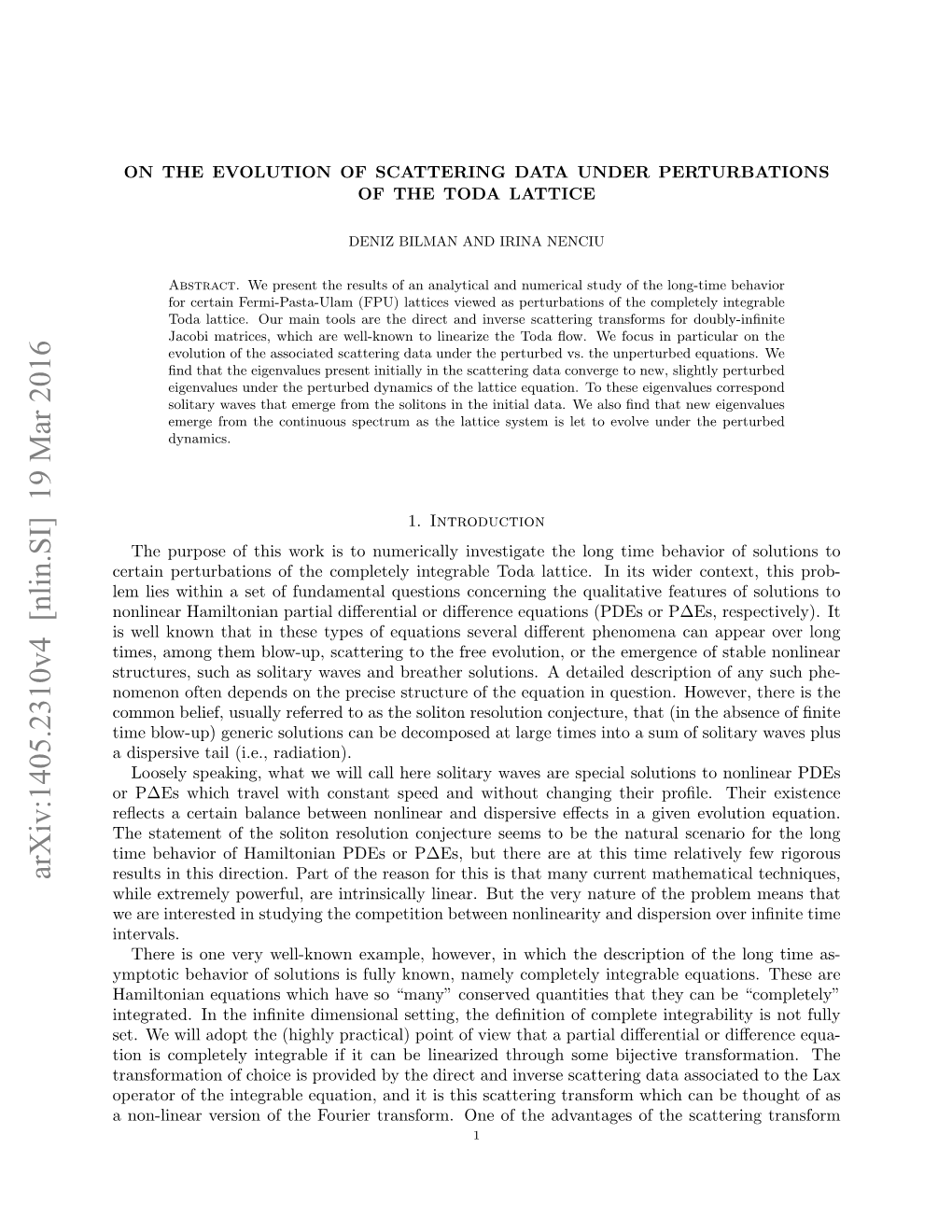 On the Evolution of Scattering Data Under Perturbations of the Toda Lattice