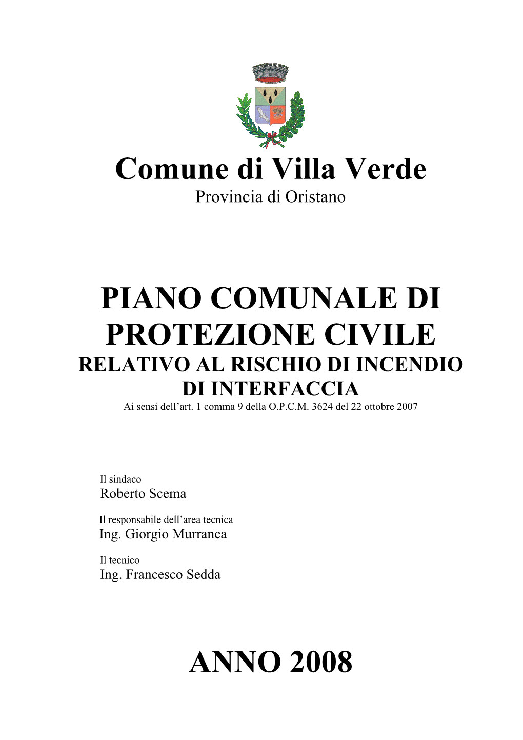 Comune Di Villa Verde PIANO COMUNALE DI PROTEZIONE