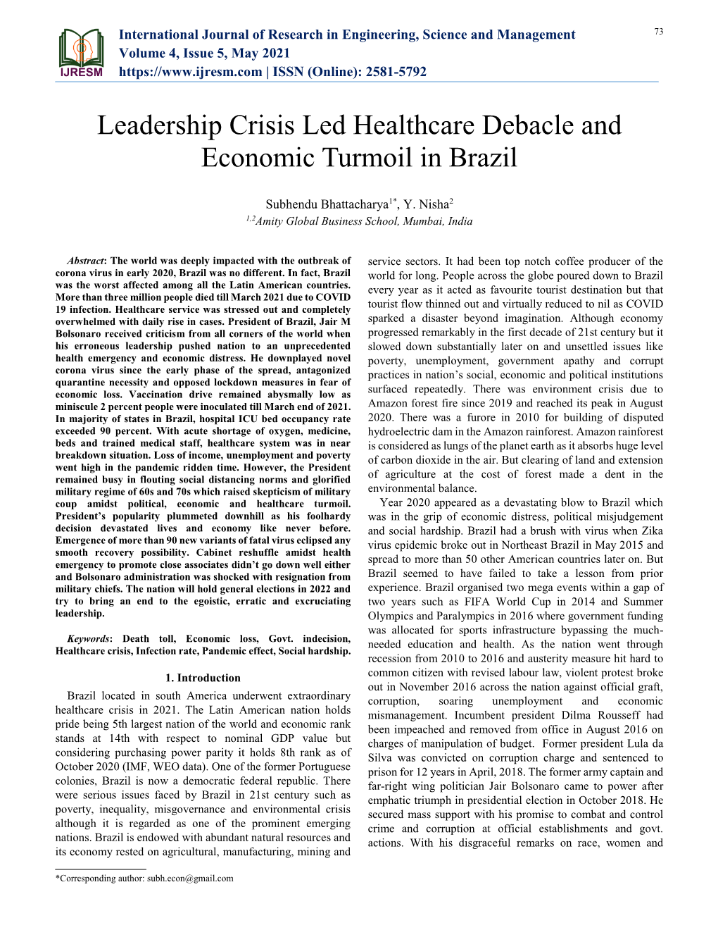 Leadership Crisis Led Healthcare Debacle and Economic Turmoil in Brazil