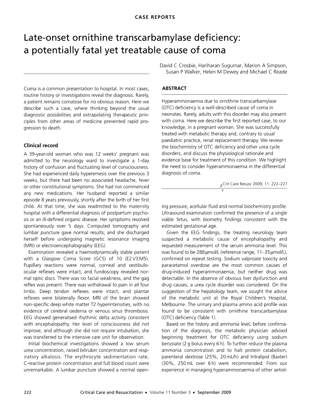 Critical Care and Resuscitation