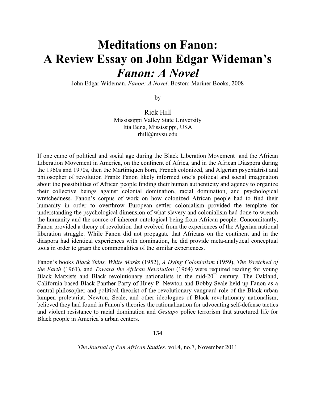 A Review Essay on John Edgar Wideman's Fanon