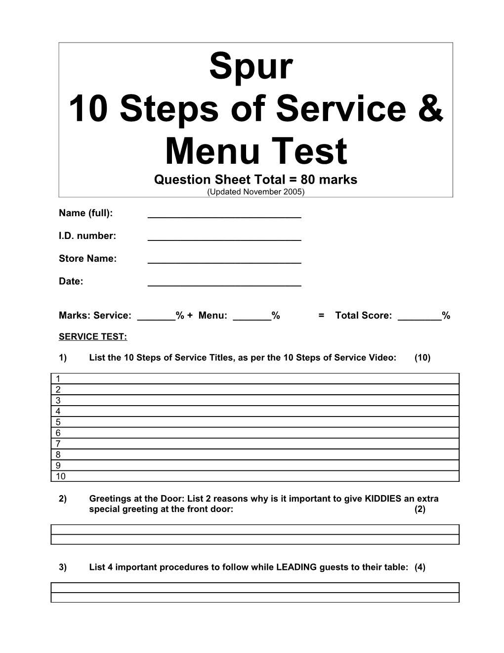 Grill Product Knowledge Test