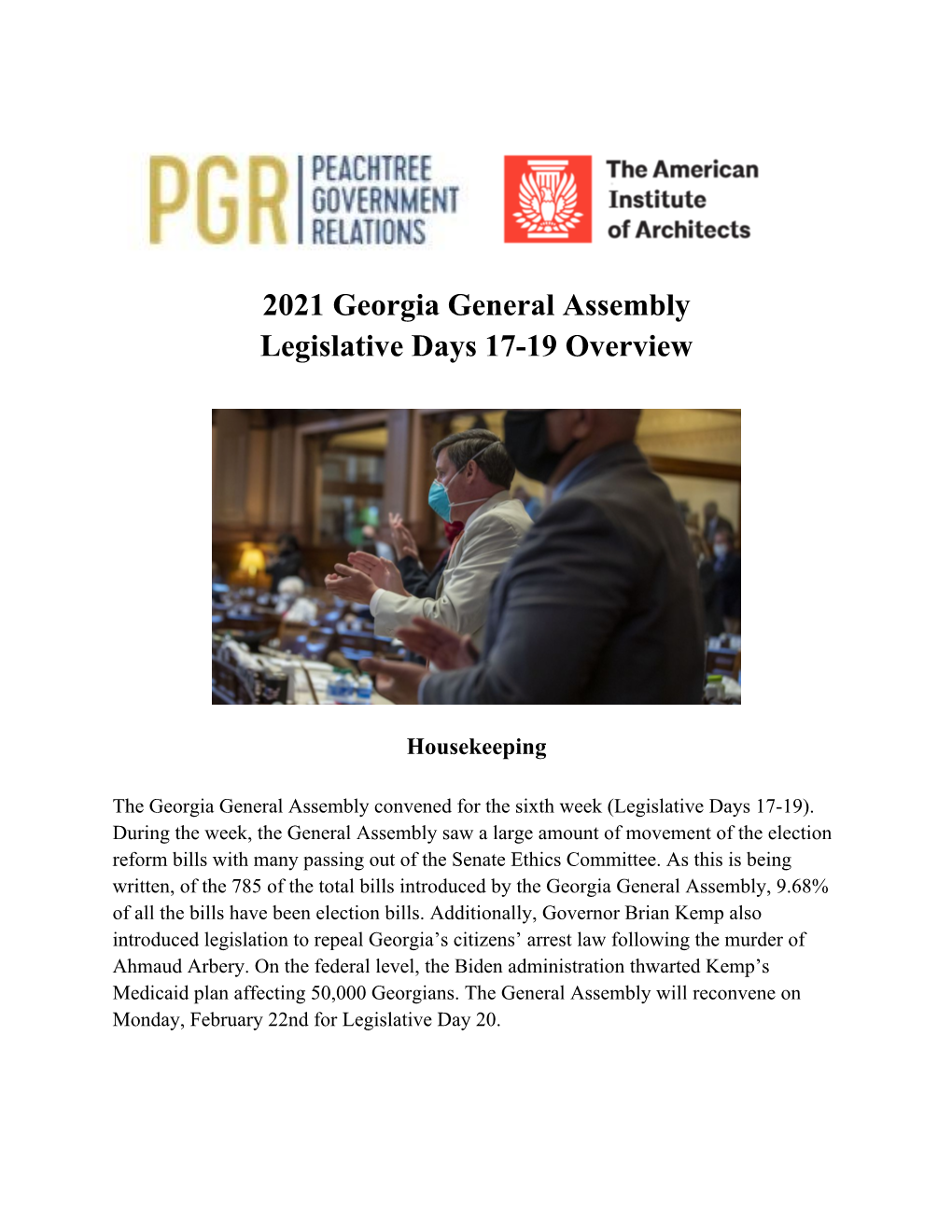 2021 Georgia General Assembly Legislative Days 17-19 Overview