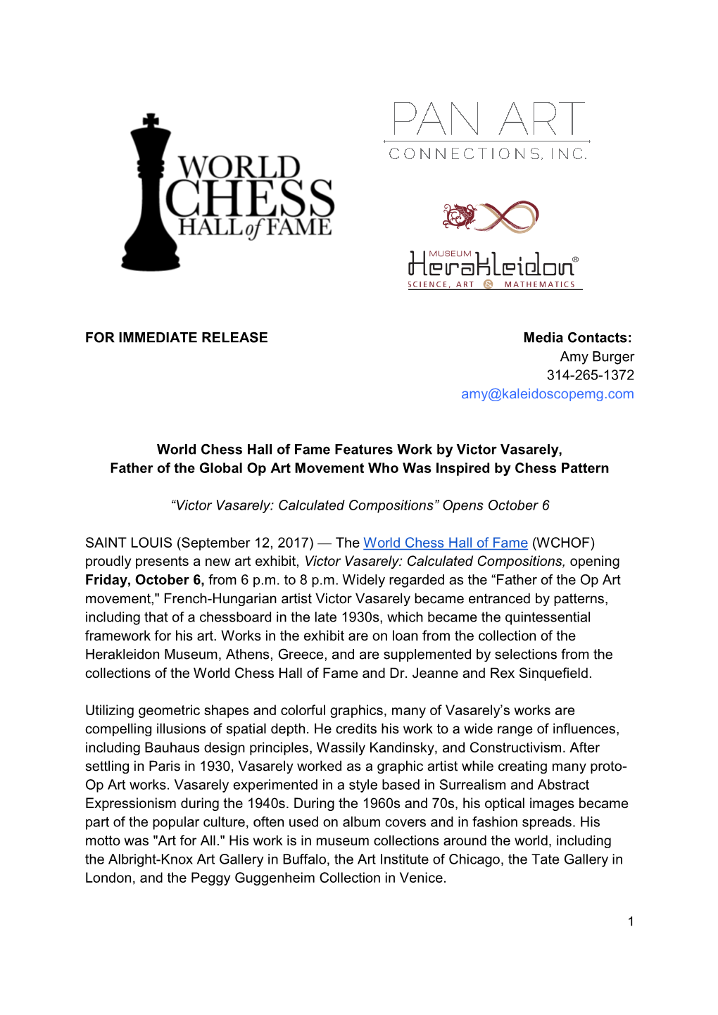 FOR IMMEDIATE RELEASE World Chess Hall of Fame Father of The