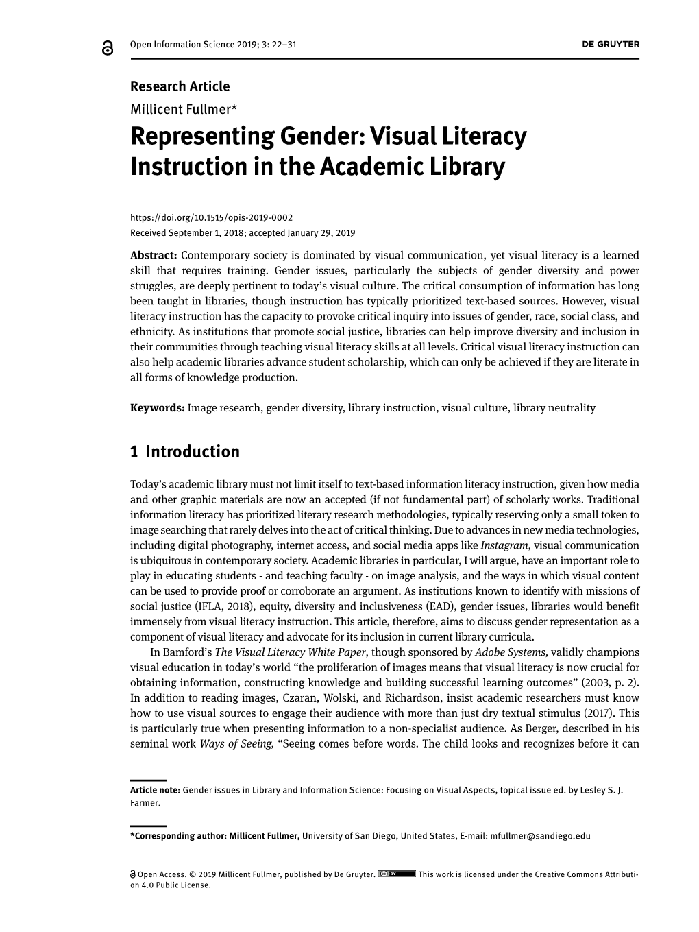 Representing Gender: Visual Literacy Instruction in the Academic Library