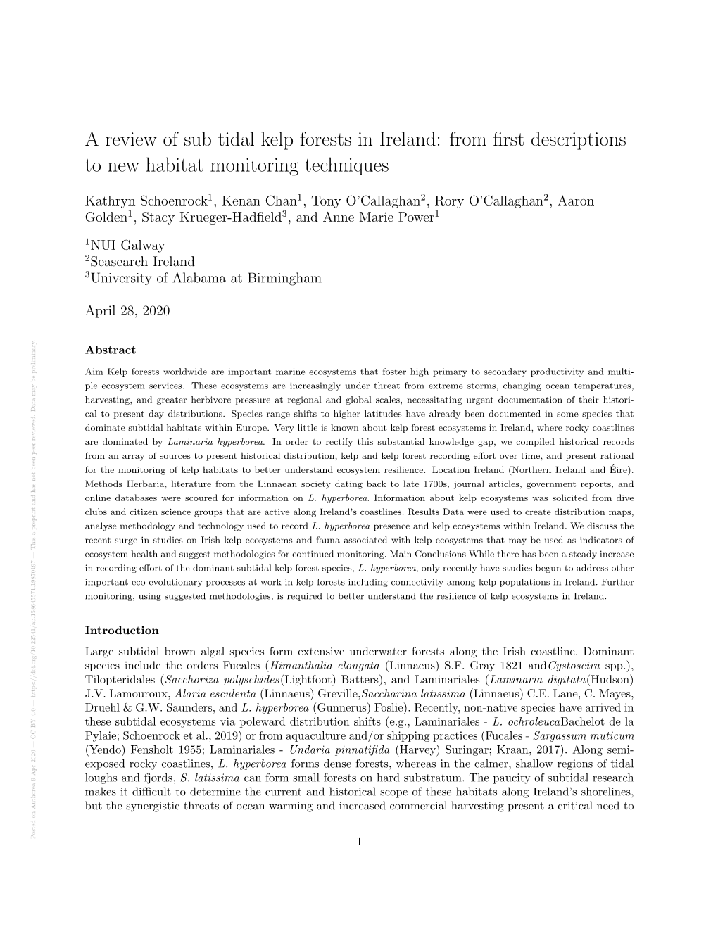 A Review of Sub Tidal Kelp Forests in Ireland: from First Descriptions To