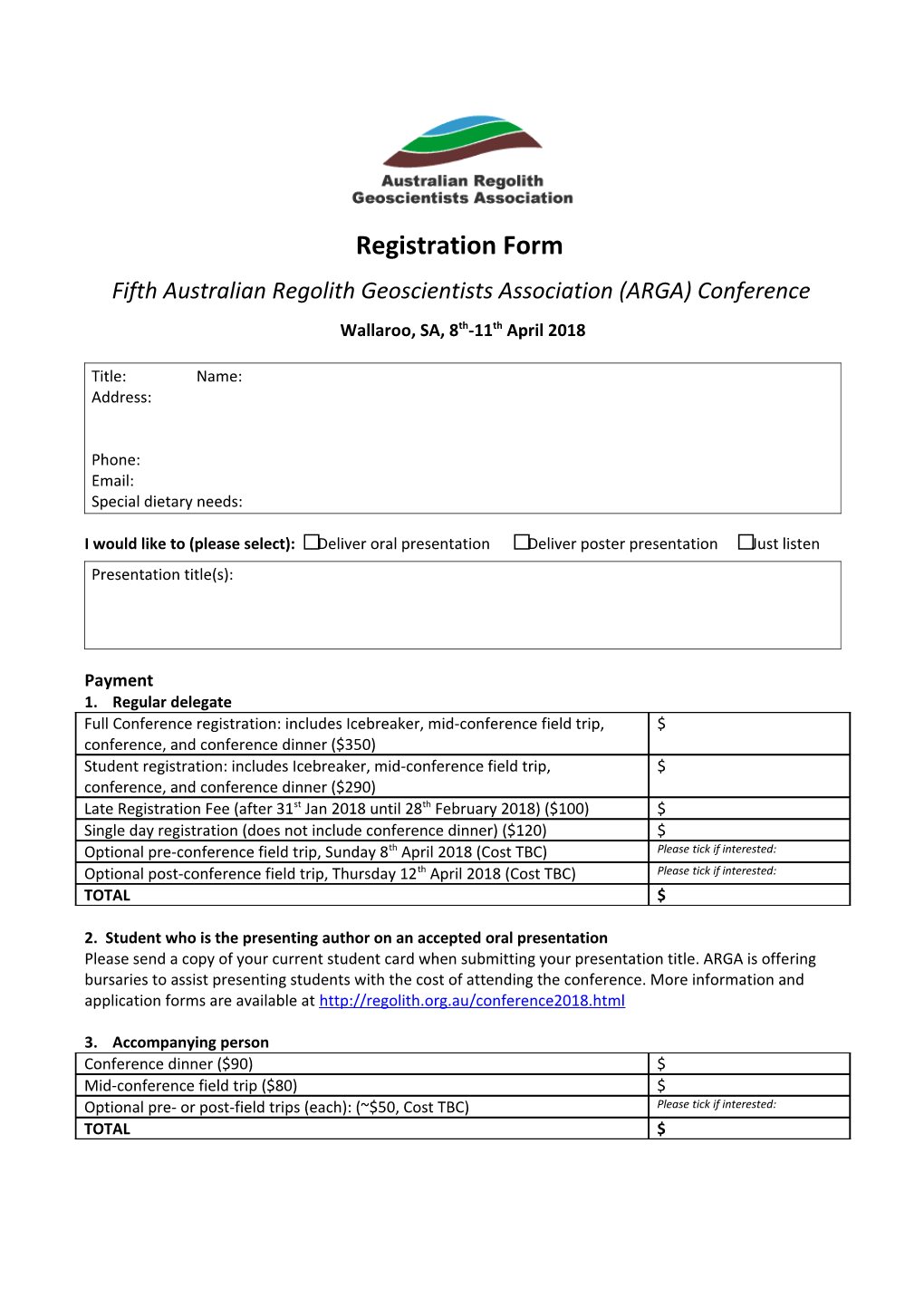 Fifth Australian Regolith Geoscientists Association (ARGA) Conference