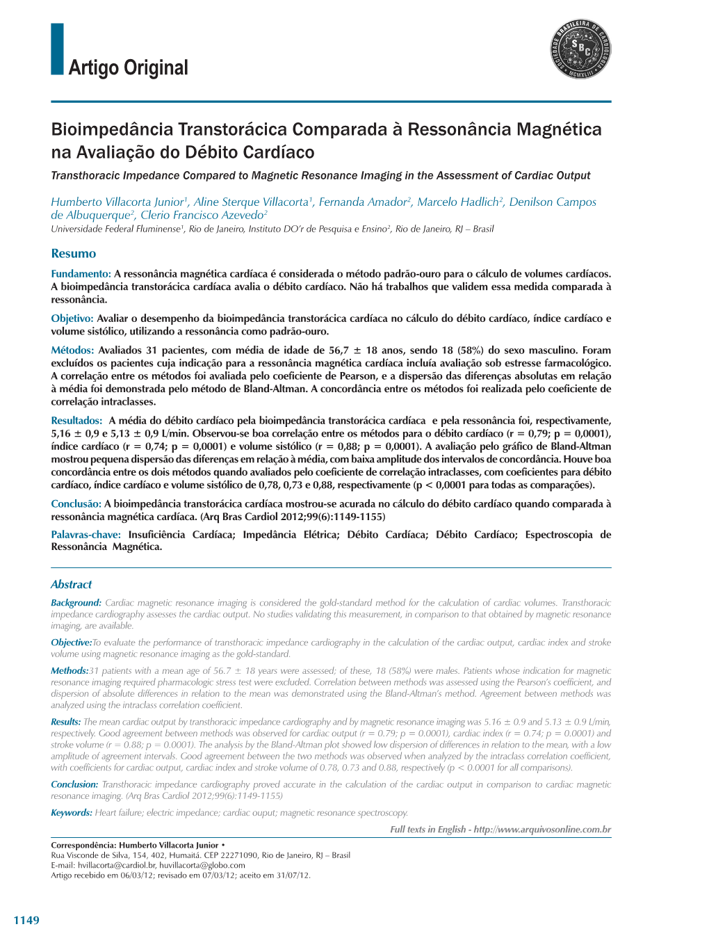 Transthoracic Impedance Compared to Magnetic Resonance Imaging in the Assessment of Cardiac Output