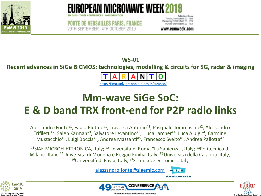 Mm-Wave Sige Soc: E & D Band TRX Front-End for P2P Radio Links