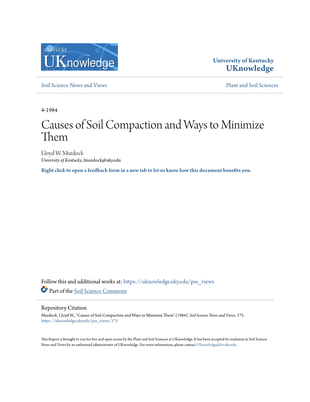 Causes of Soil Compaction and Ways to Minimize Them Lloyd W