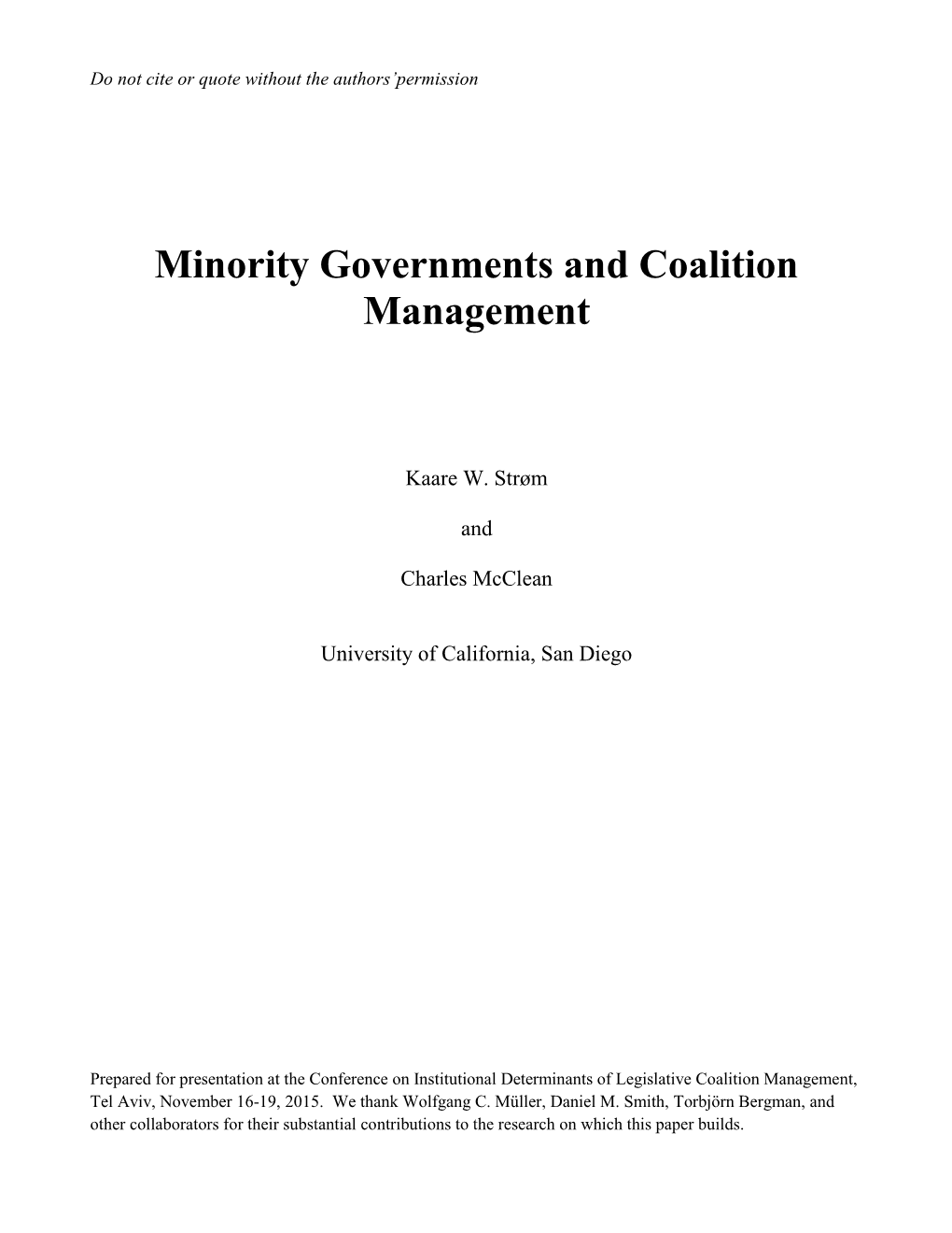 Minority Governments and Coalition Management