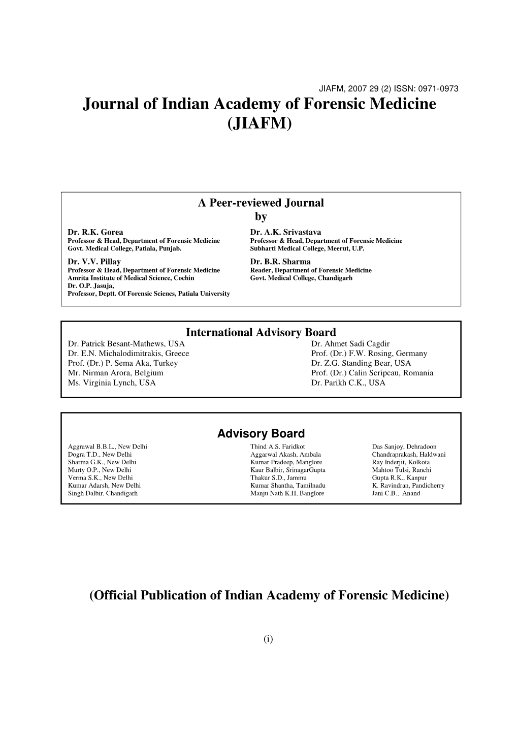 Journal of Indian Academy of Forensic Medicine (JIAFM)