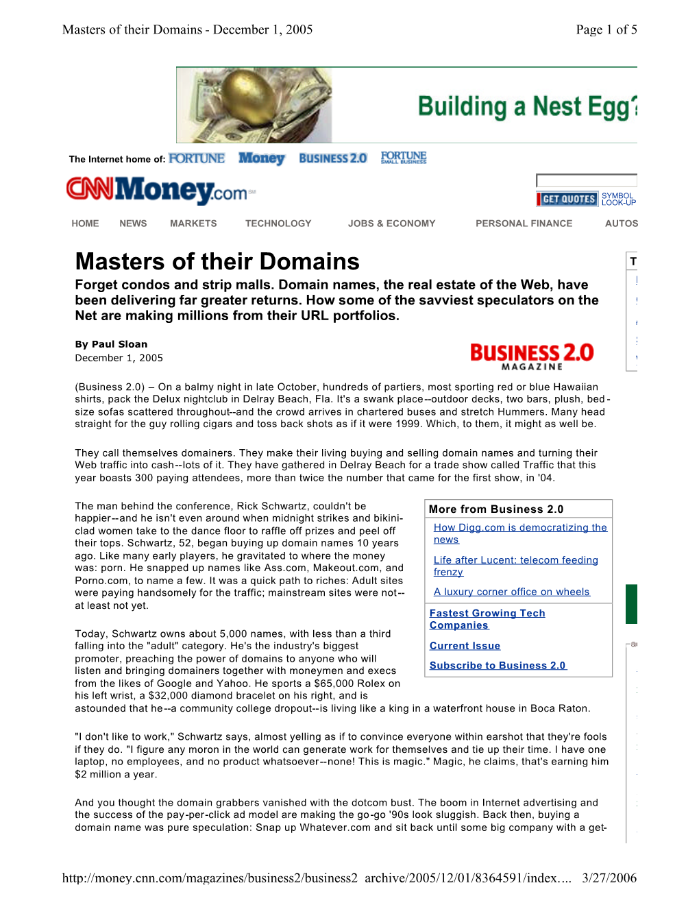 Masters of Their Domains - December 1, 2005 Page 1 of 5