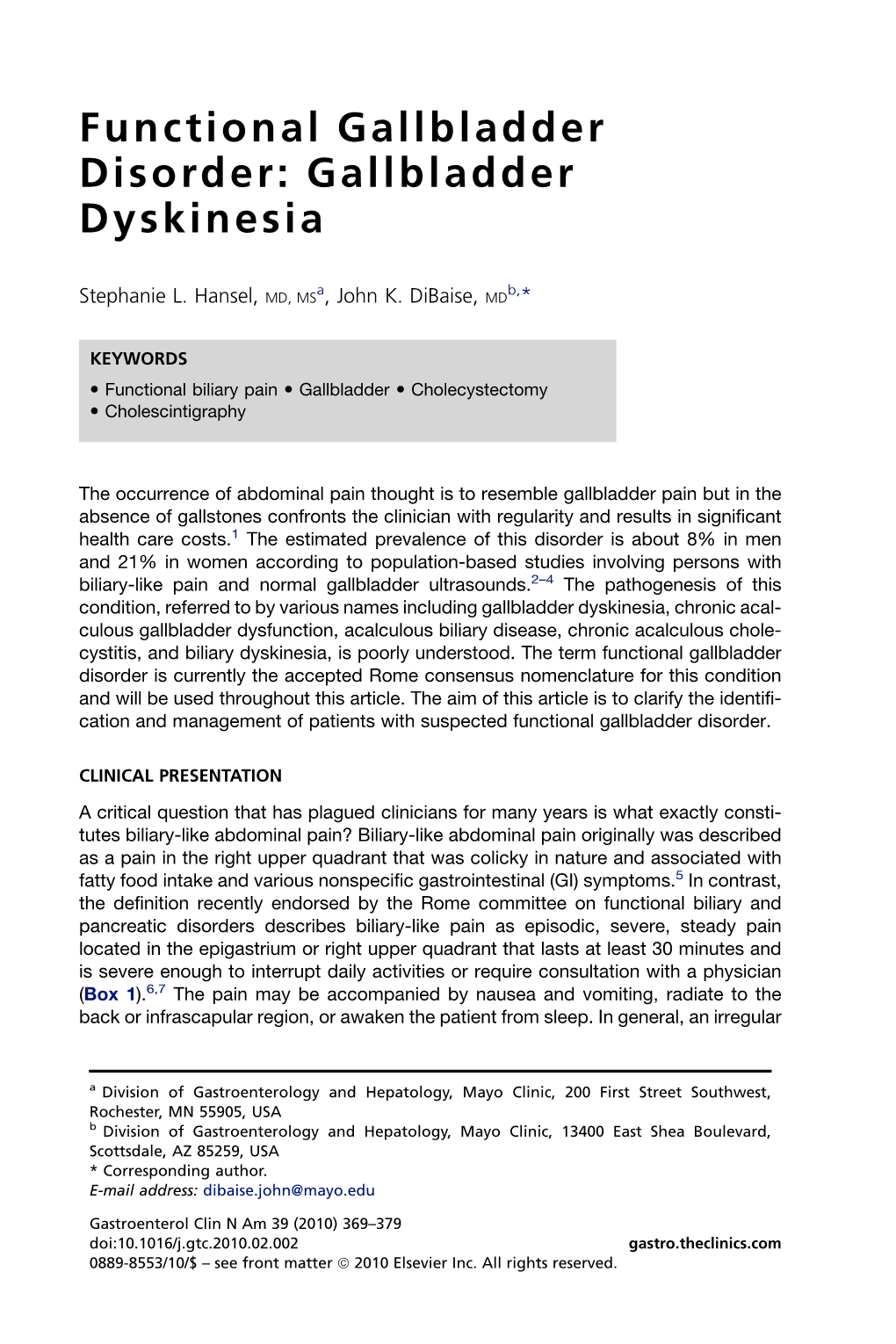 Functional Gallbladder Disorder: Gallbladder Dyskinesia