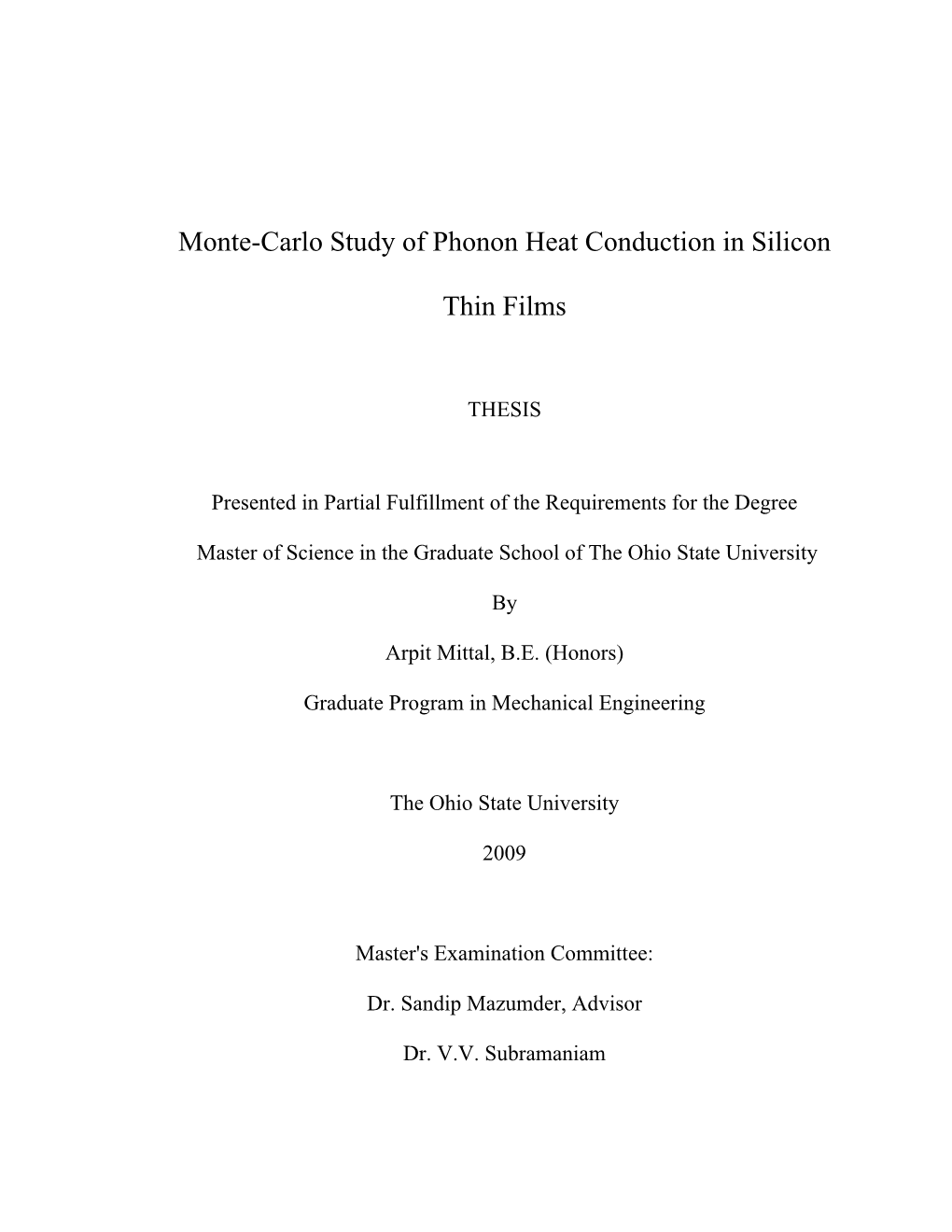 Monte-Carlo Study of Phonon Heat Conduction in Silicon Thin Films