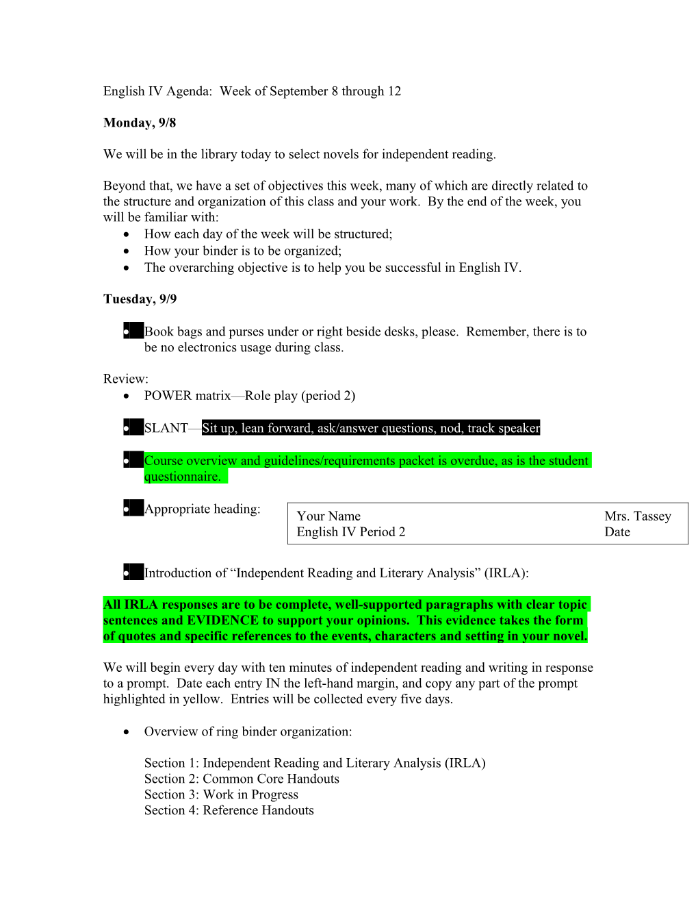 CST Agenda: Week Of