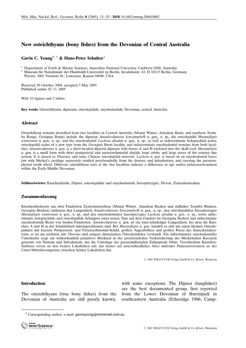 New Osteichthyans (Bony Fishes) from the Devonian of Central Australia