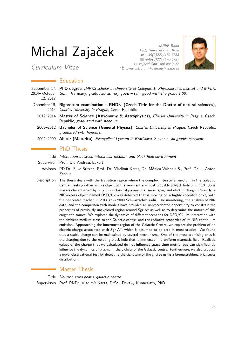 Michal Zajaček – Curriculum Vitae