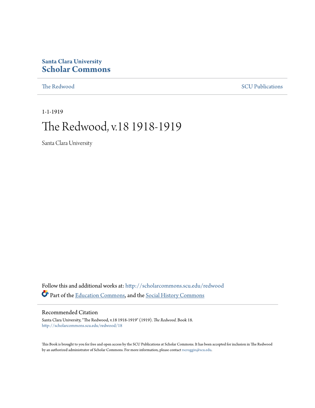 The Redwood, V.18 1918-1919 Santa Clara University