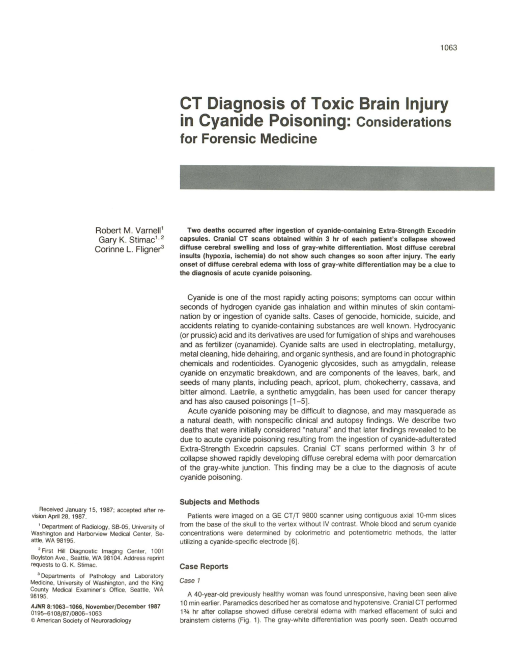 CT Diagnosis of Toxic Brain Injury in Cyanide Poisoning: Considerations for Forensic Medicine