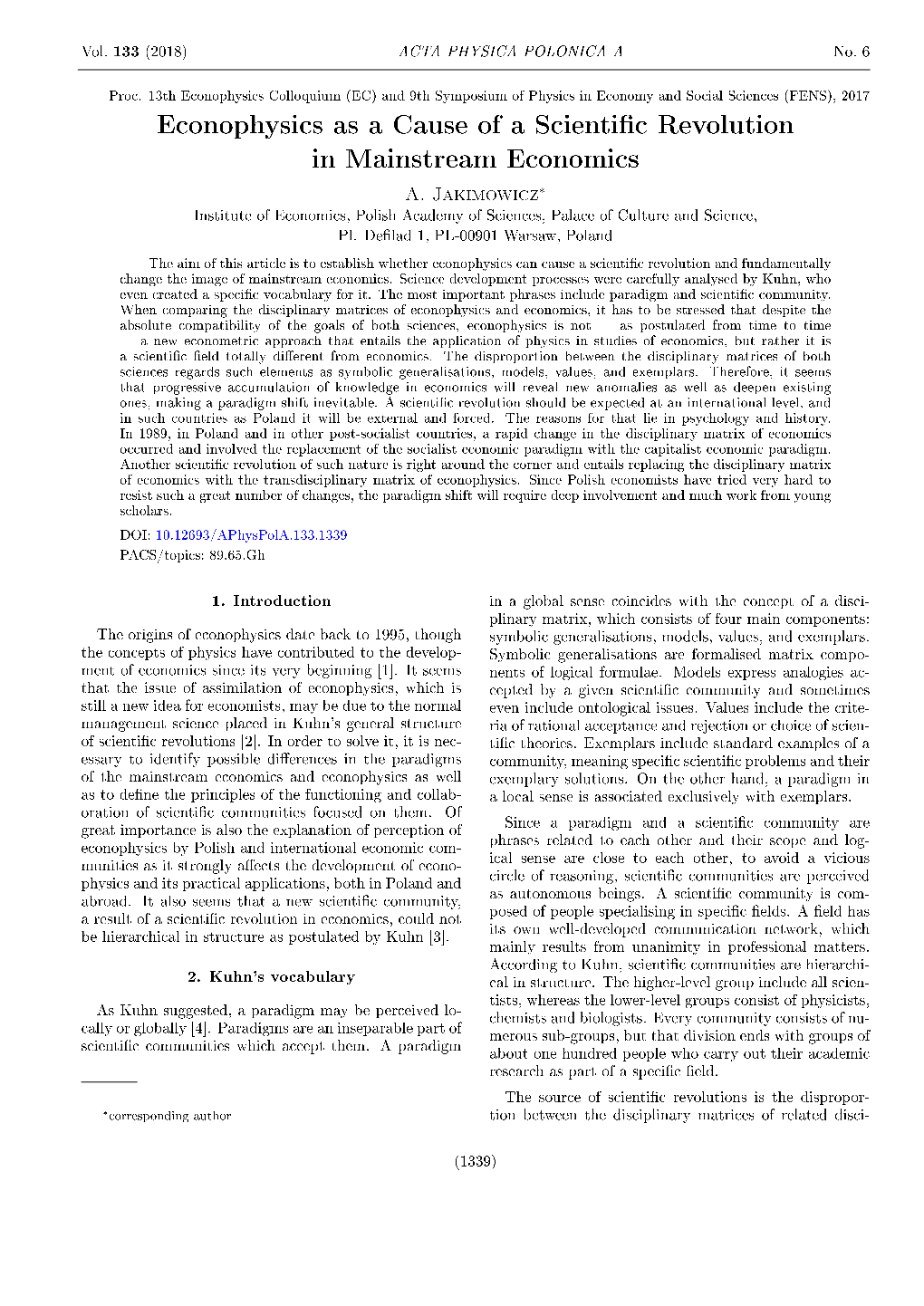 Econophysics As a Cause of a Scientific Revolution in Mainstream Economics