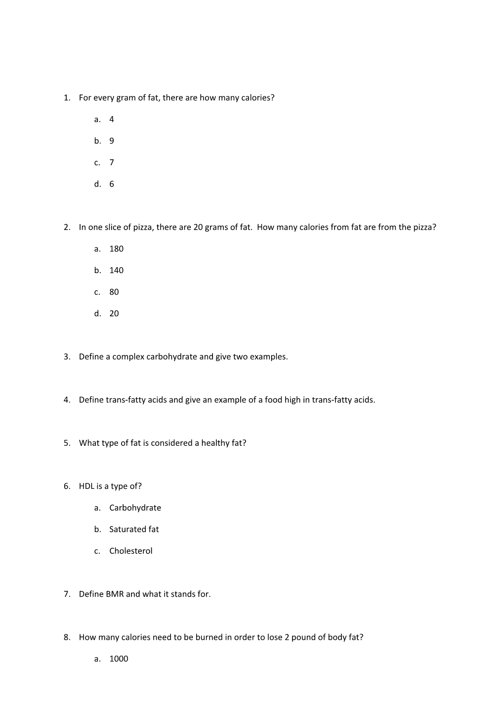 1. for Every Gram of Fat, There Are How Many Calories? s1