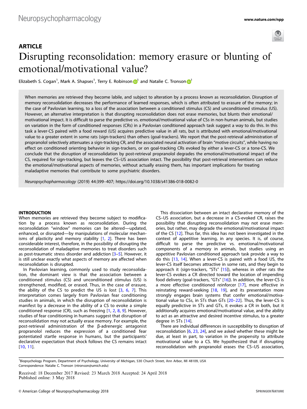 Disrupting Reconsolidation: Memory Erasure Or Blunting of Emotional/Motivational Value?