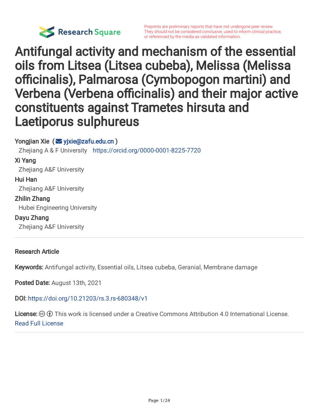 Antifungal Activity and Mechanism of the Essential Oils from Litsea