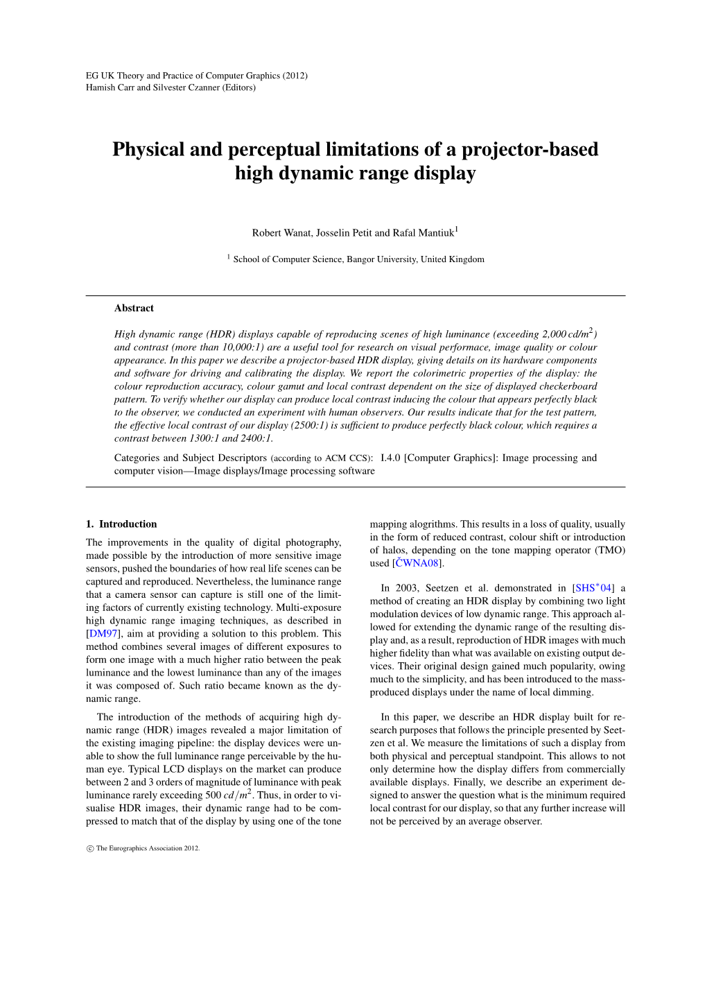 Physical and Perceptual Limitations of a Projector-Based High Dynamic Range Display