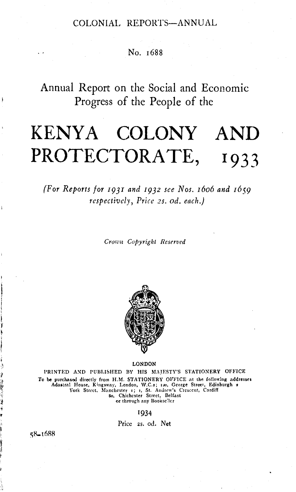 Annual Report of the Colonies, Kenya, 1933