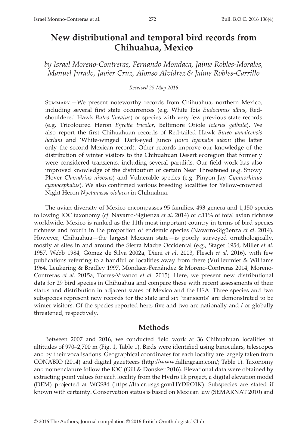 New Distributional and Temporal Bird Records from Chihuahua, Mexico