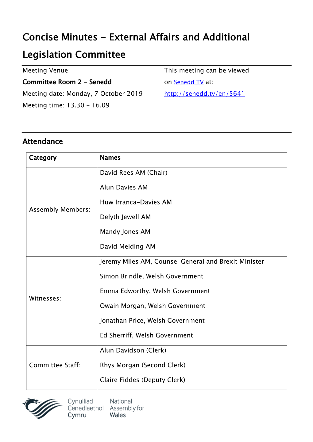 Concise Minutes - External Affairs and Additional Legislation Committee