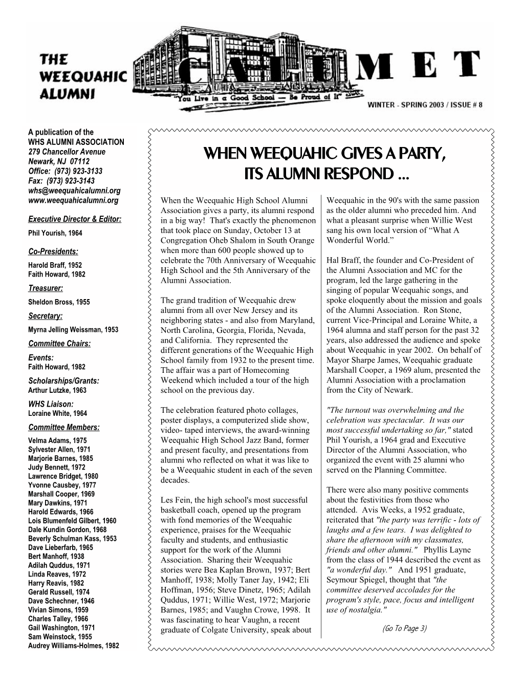 8-Weequahic Newsletter Winter 2003-Pdf.Lwp
