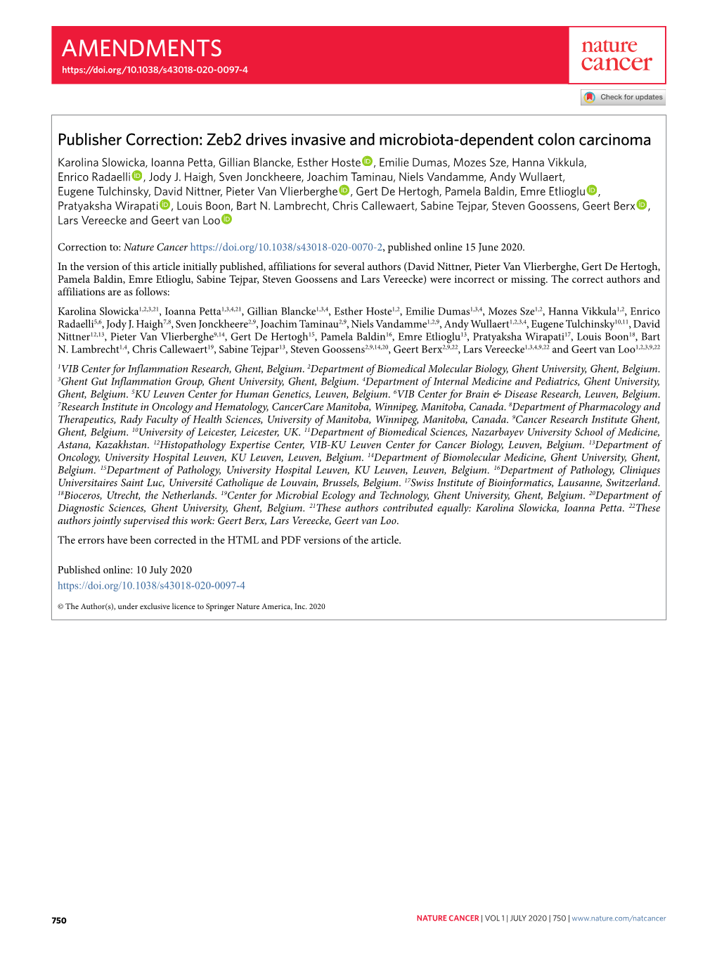 Zeb2 Drives Invasive and Microbiota-Dependent Colon Carcinoma