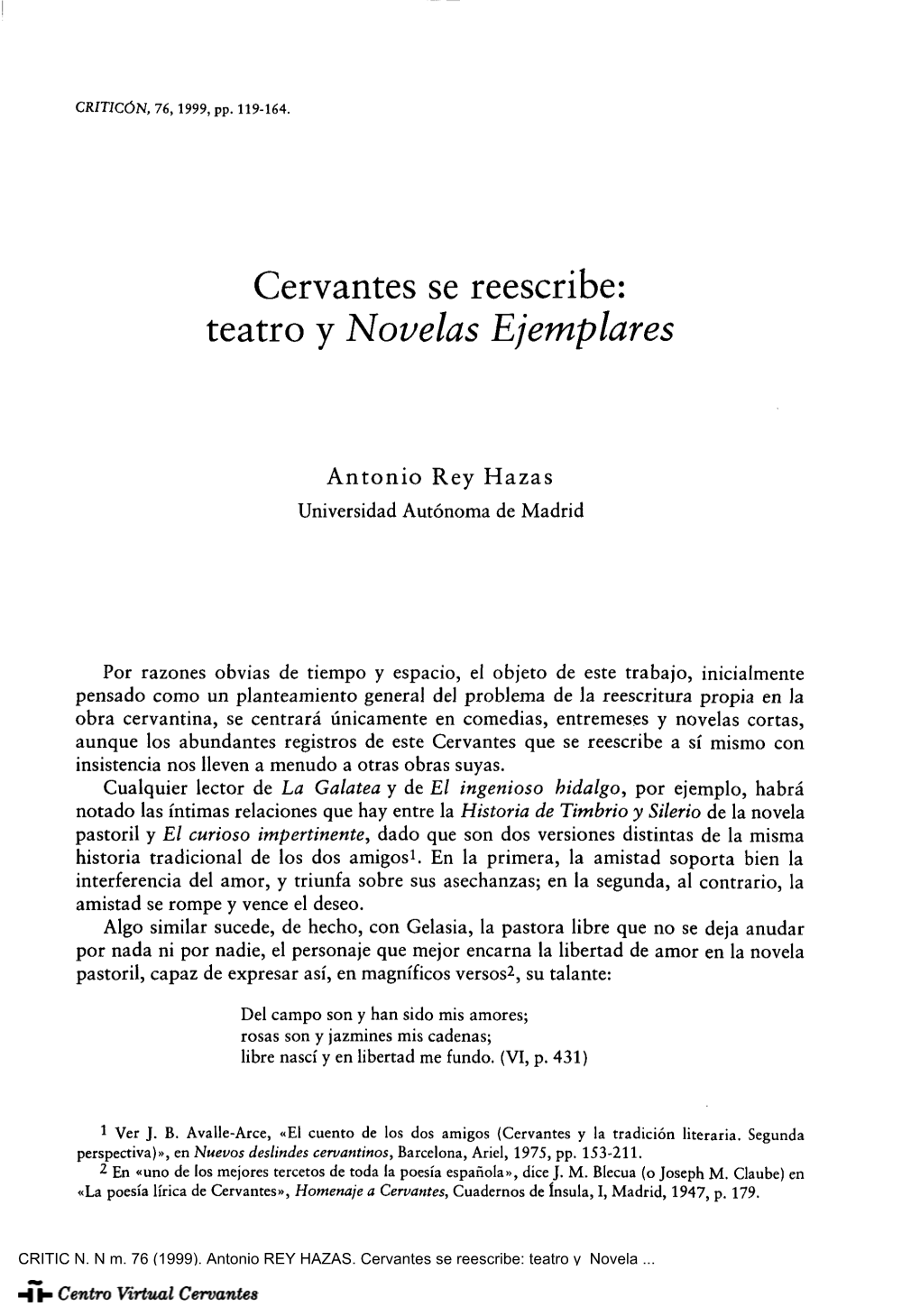 Cervantes Se Reescribe: Teatro Y «Novelas Ejemplares»