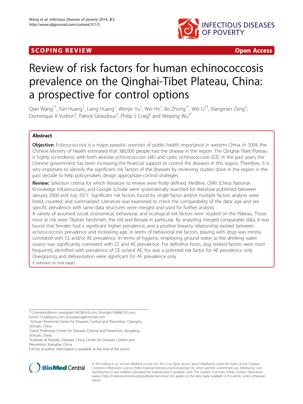 Review of Risk Factors for Human Echinococcosis