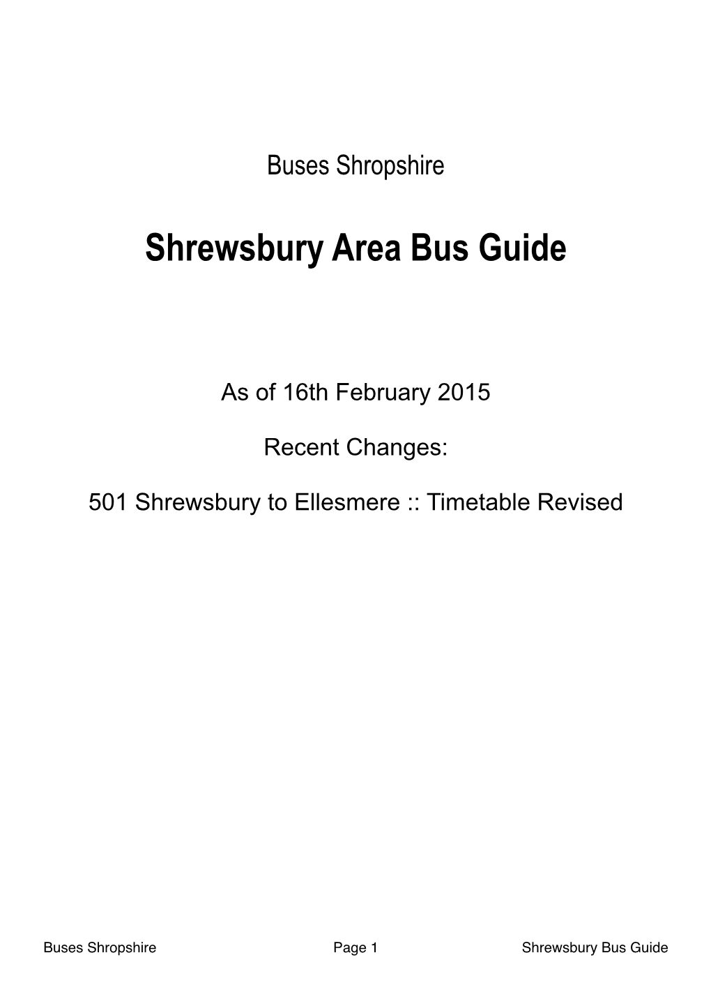 Shrewsbury Bus Guide Contents