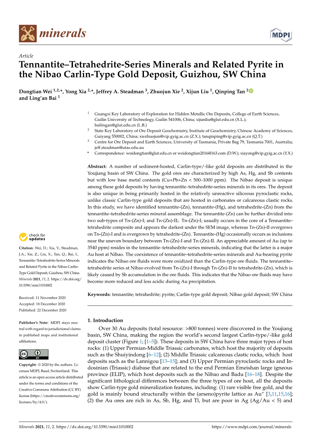 Tennantite–Tetrahedrite-Series Minerals and Related Pyrite in the Nibao Carlin-Type Gold Deposit, Guizhou, SW China