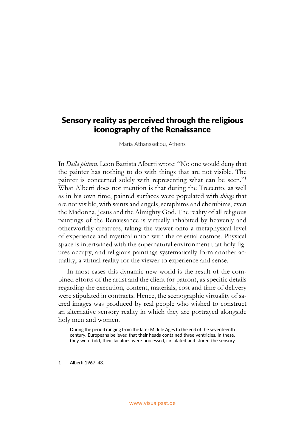 Sensory Reality As Perceived Through the Religious Iconography of the Renaissance