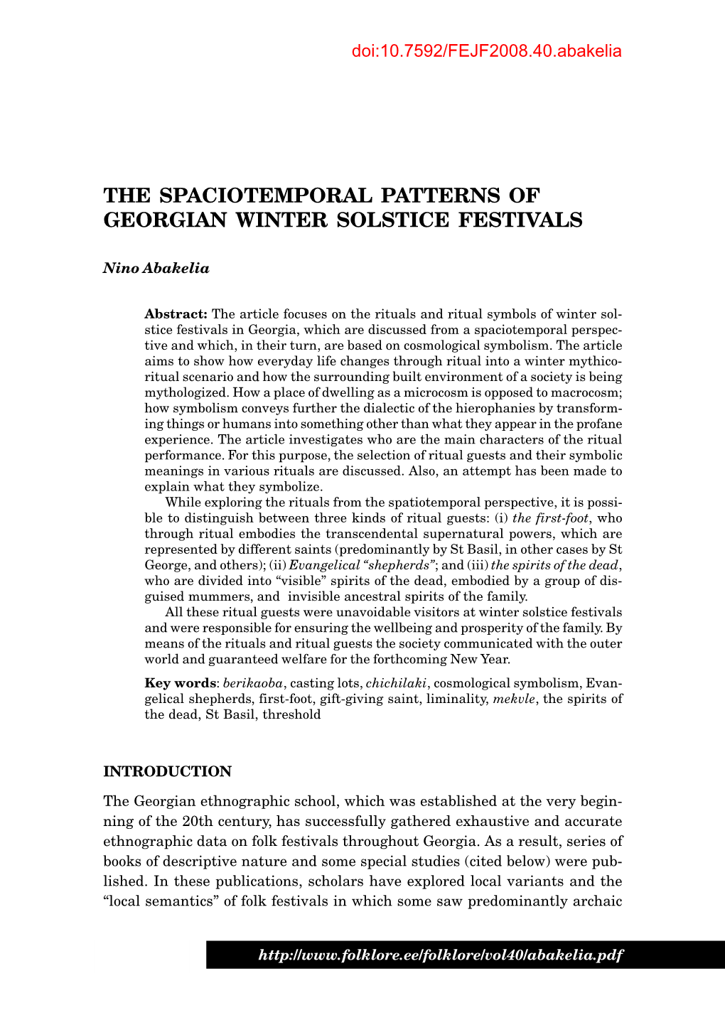 The Spaciotemporal Patterns of Georgian Winter Solstice Festivals