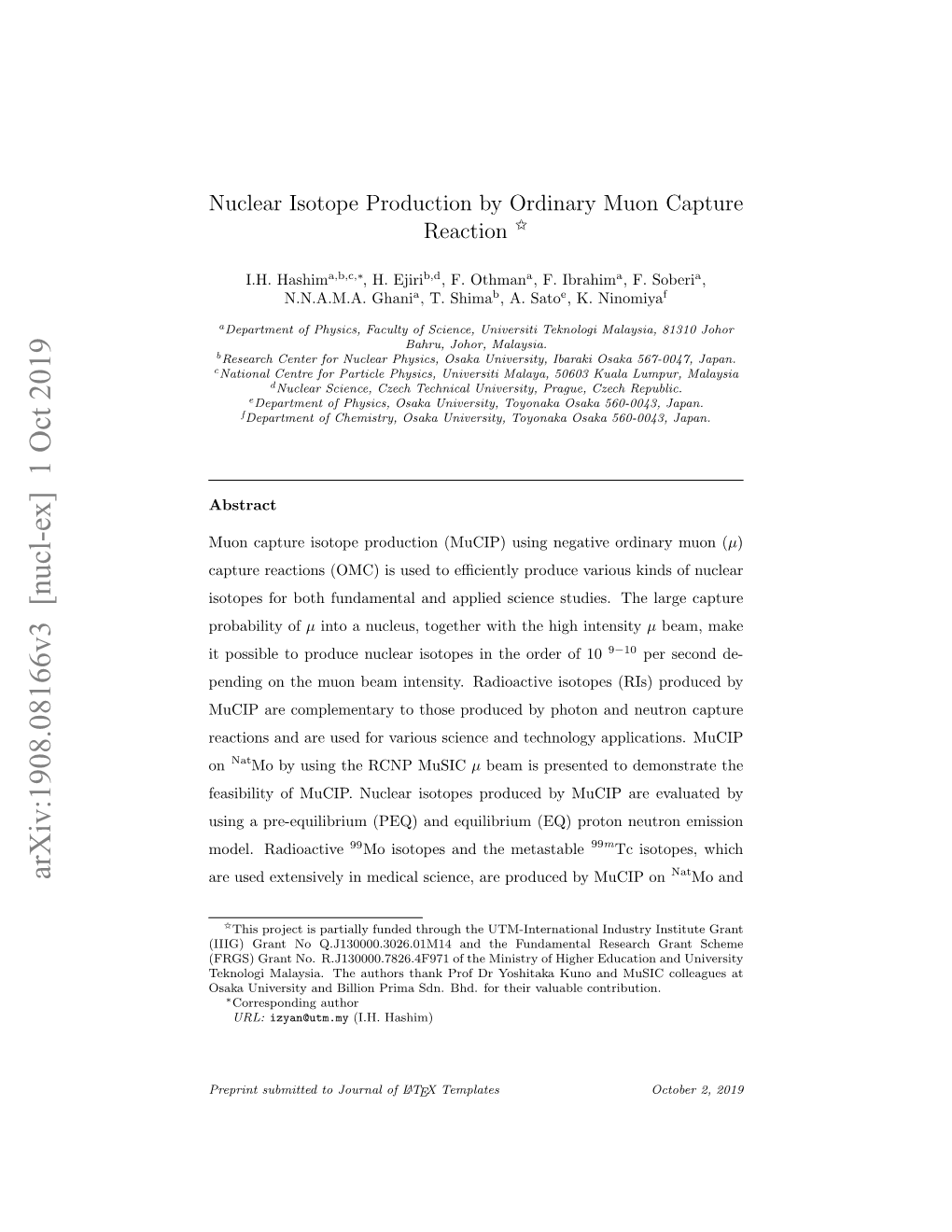 Nuclear Isotope Production by Ordinary Muon Capture Reaction $