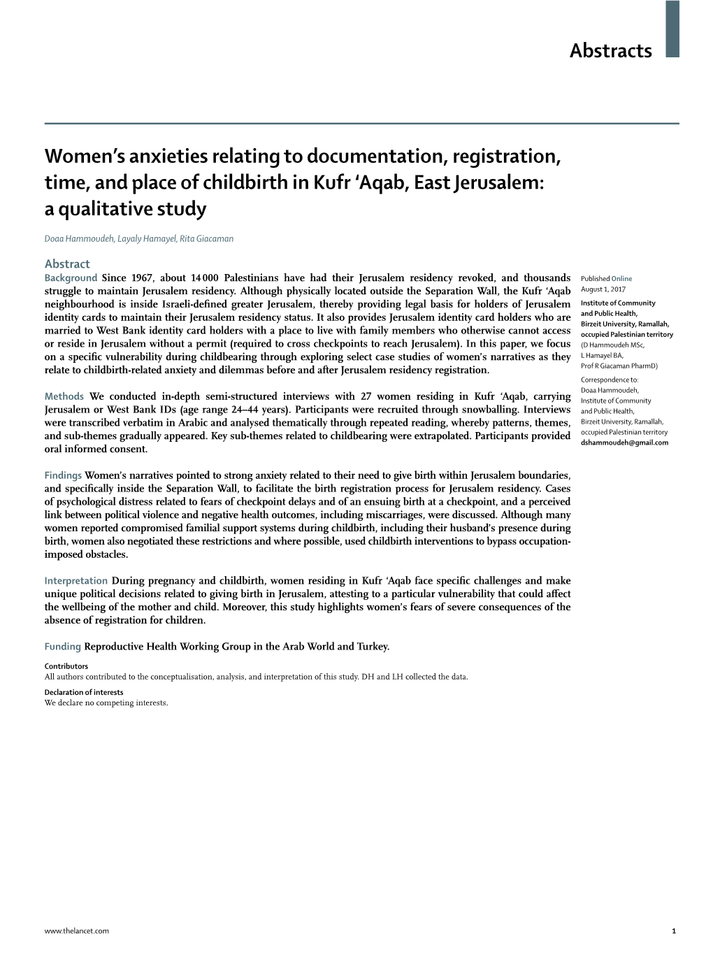 Women's Anxieties Relating to Documentation, Registration, Time