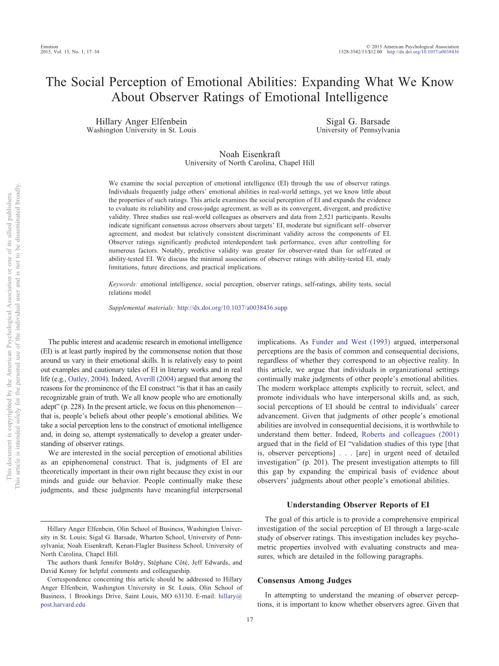 The Social Perception of Emotional Abilities: Expanding What We Know About Observer Ratings of Emotional Intelligence