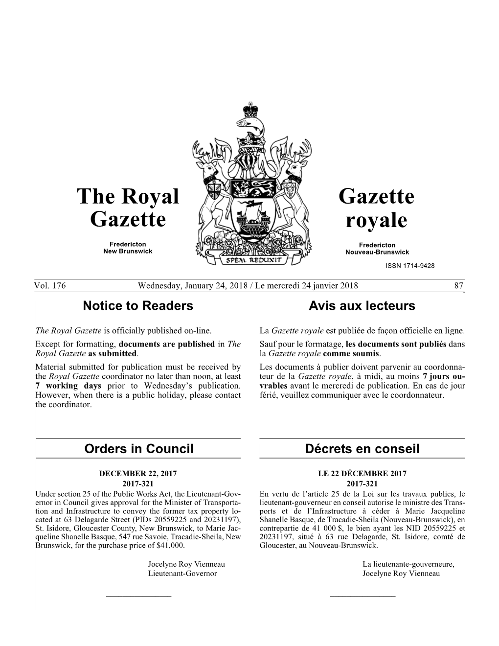 The Royal Gazette / Gazette Royale