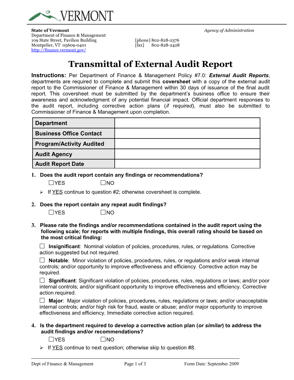 External Audit Report Coversheet