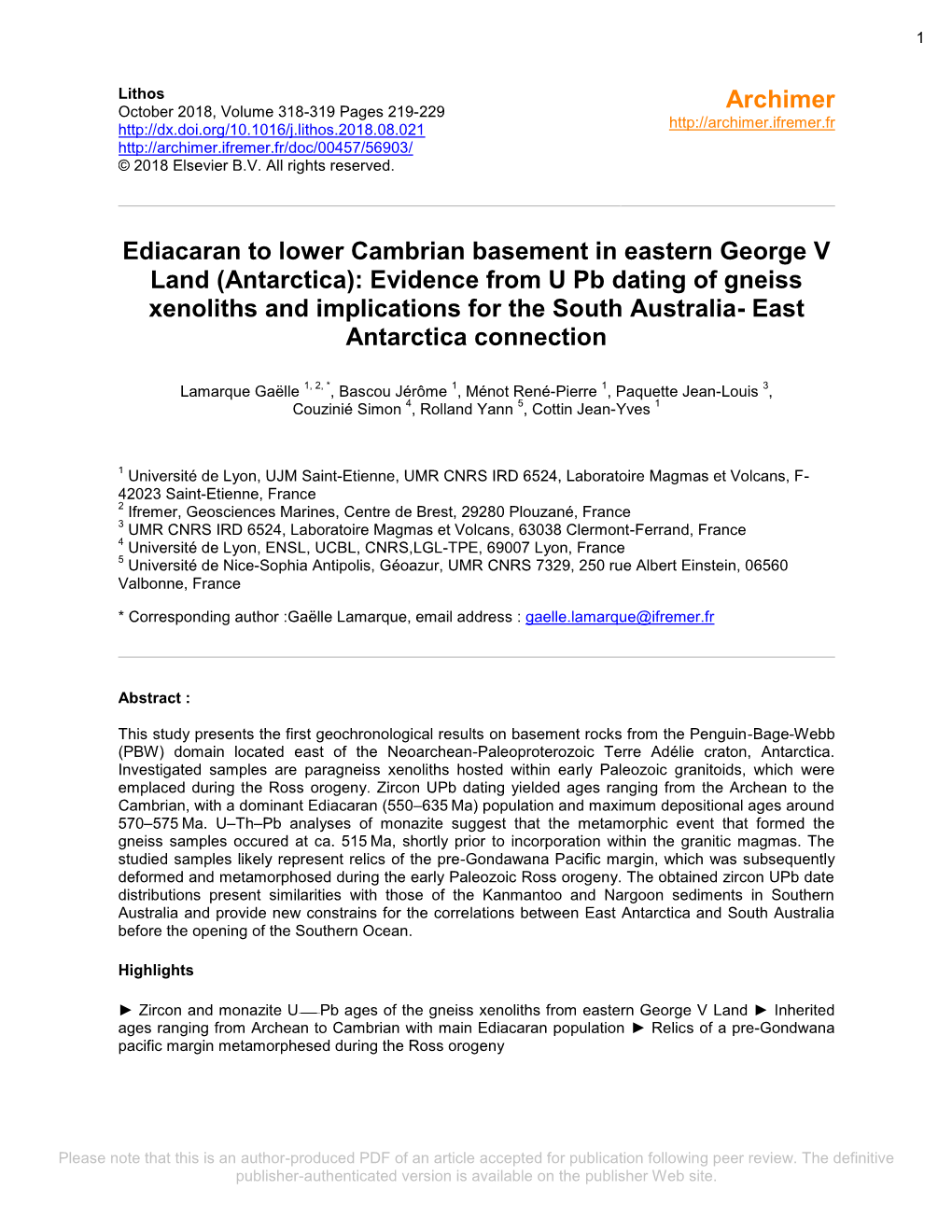 Ediacaran to Lower Cambrian Basement in Eastern George V Land